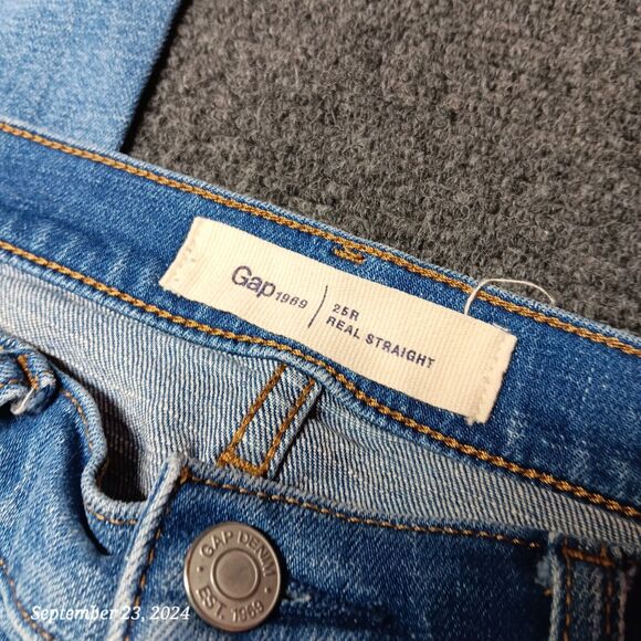 Gap 1969 Jeans Women 25 Regular Real Straight Distressed Stretch Low Rise Pants - Picture 2 of 10
